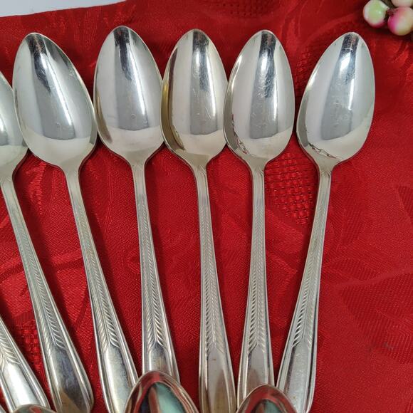 16 Forks N Spoons Vtg National Silver Plated Art Deco Wheat Stalk 12 Teaspoons - Picture 7 of 14